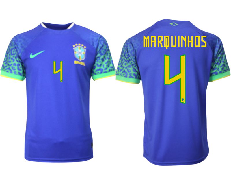 Men 2022 World Cup National Team Brazil away aaa version blue #4 Soccer Jersey->brazil jersey->Soccer Country Jersey